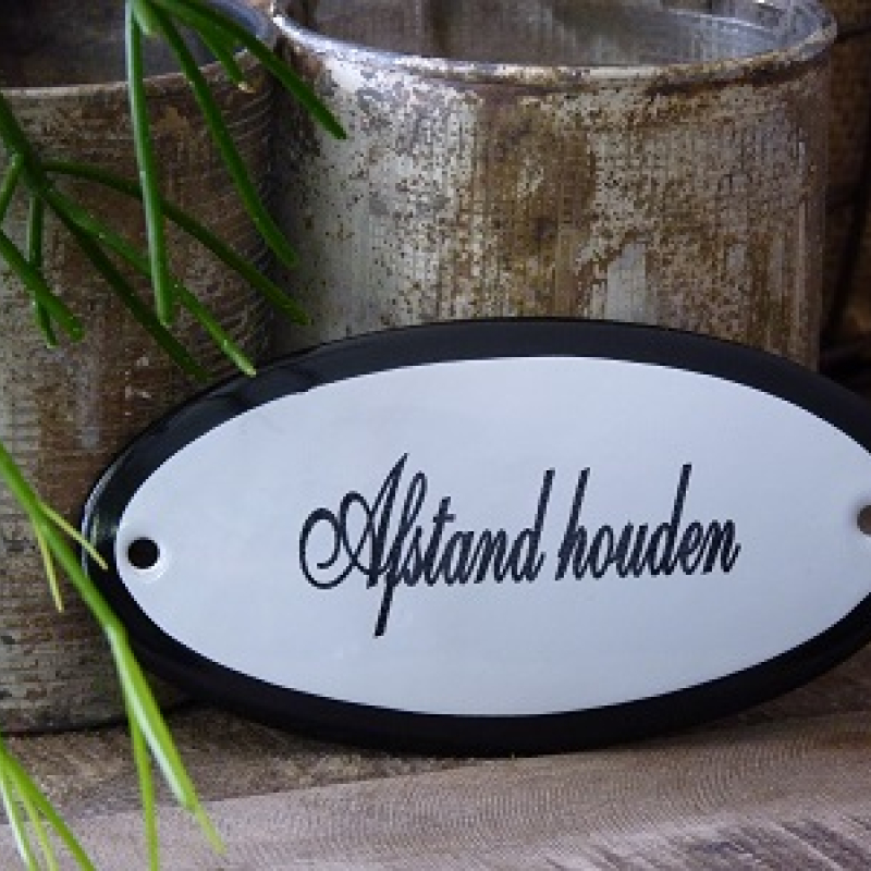 Emaille deurbordje ovaal 'afstand houden'