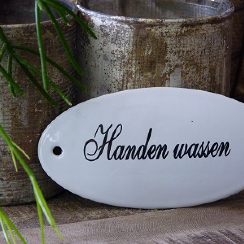 Emaille deurbordje ovaal 'handen wassen'