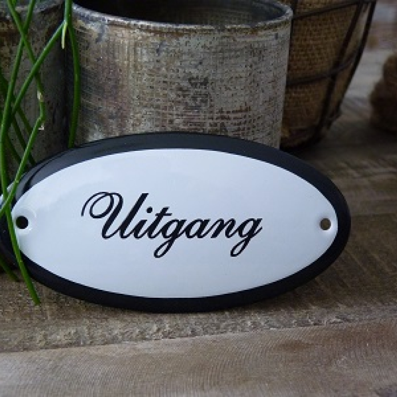 Emaille deurbordje ovaal 'Uitgang'