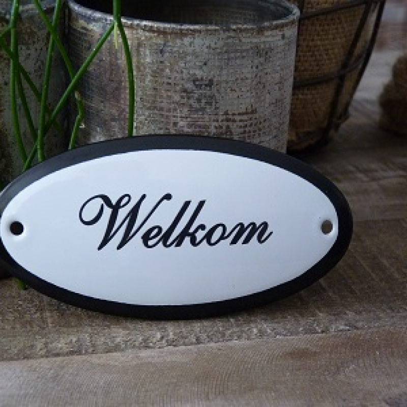 Emaille deurbordje ovaal 'Welkom' 
