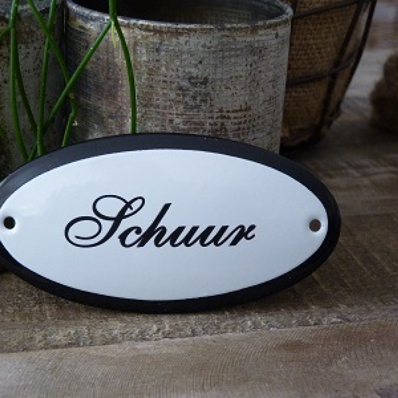 Emaille deurbordje ovaal 'Schuur'