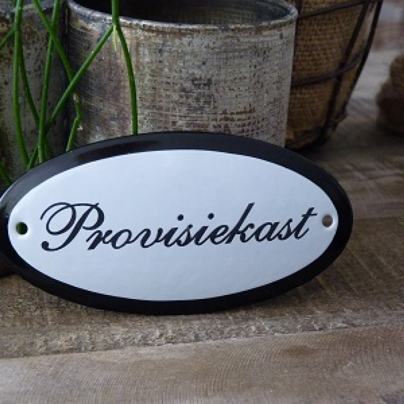 Emaille deurbordje ovaal 'Provisiekast'