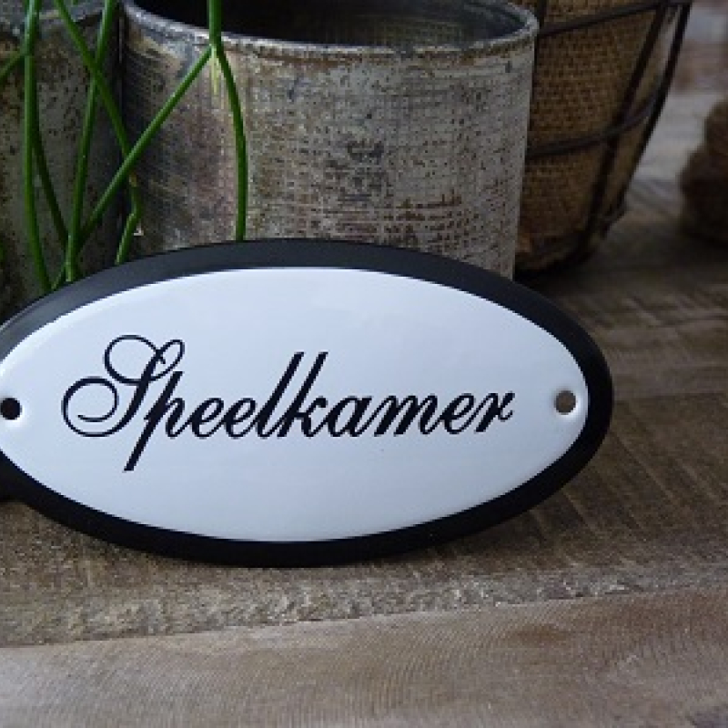 Emaille deurbordje ovaal 'Speelkamer'