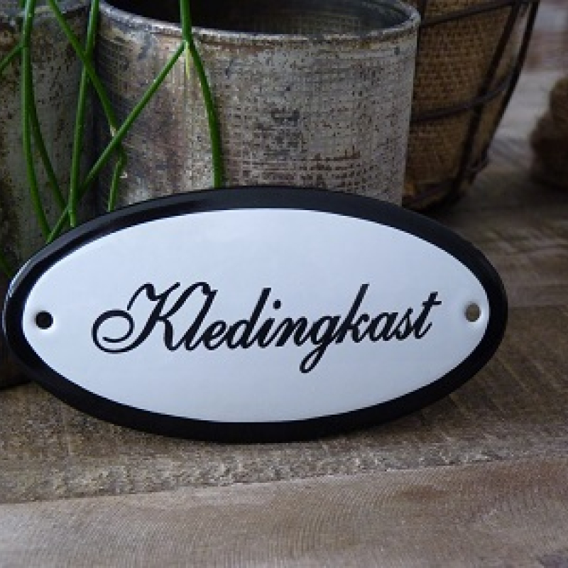 Emaille deurbordje ovaal 'Kledingskast'