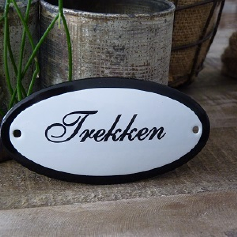 Emaille deurbordje ovaal 'Trekken'