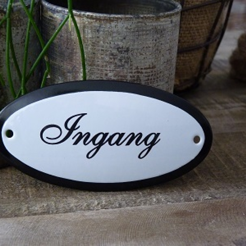 Emaille deurbordje ovaal 'Ingang'