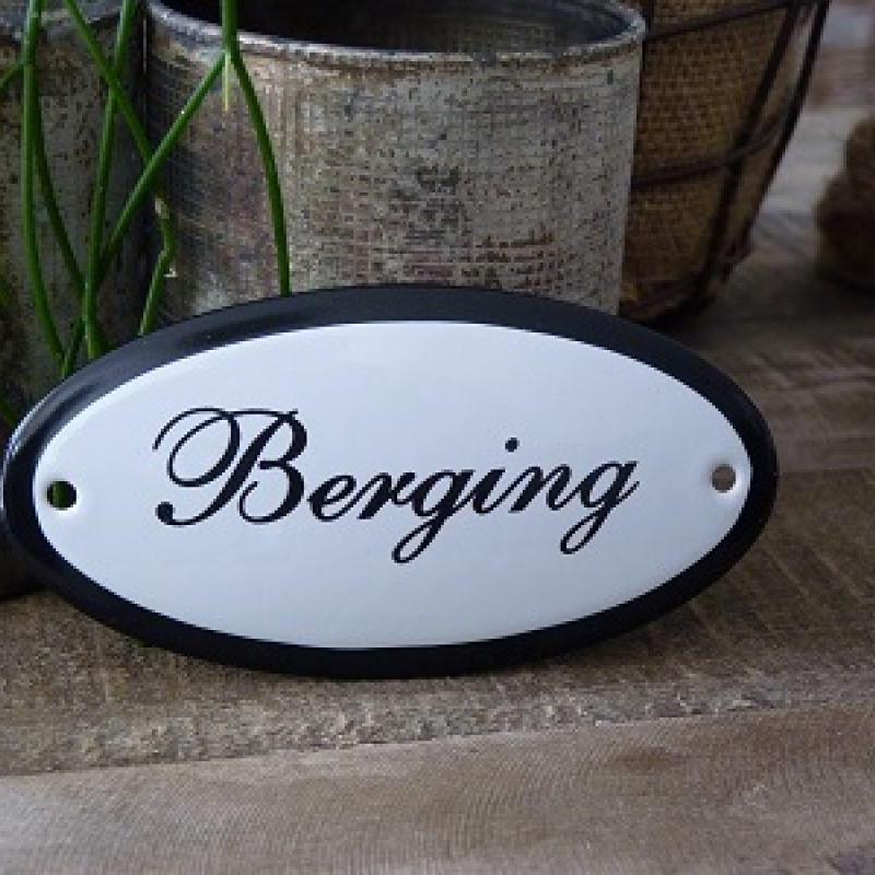 Emaille deurbordje ovaal 'Berging'