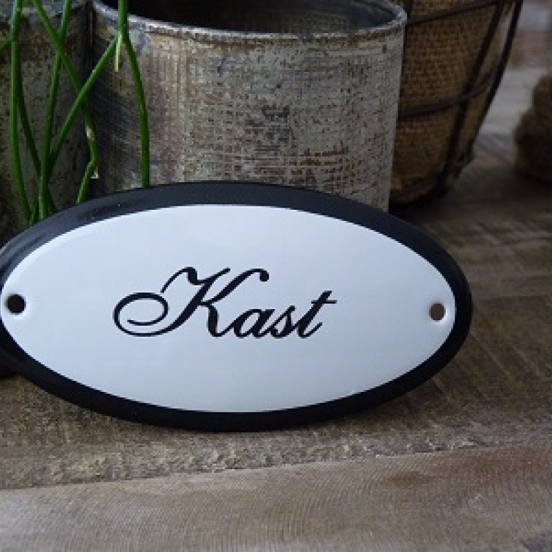 Emaille deurbordje ovaal 'Kast'