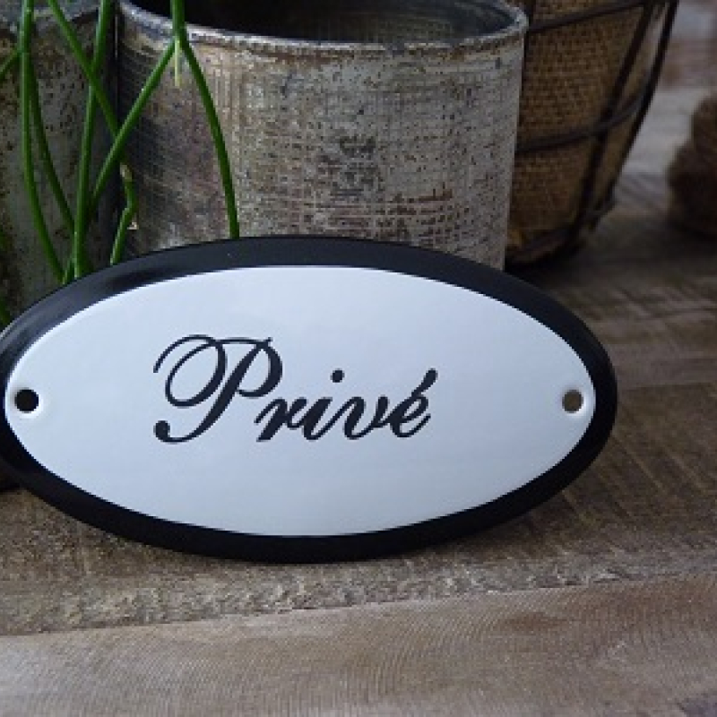 Emaille deurbordje ovaal 'Privé'