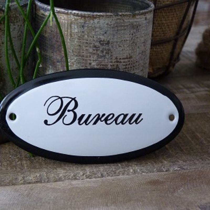 Emaille deurbordje ovaal 'Bureau' 
