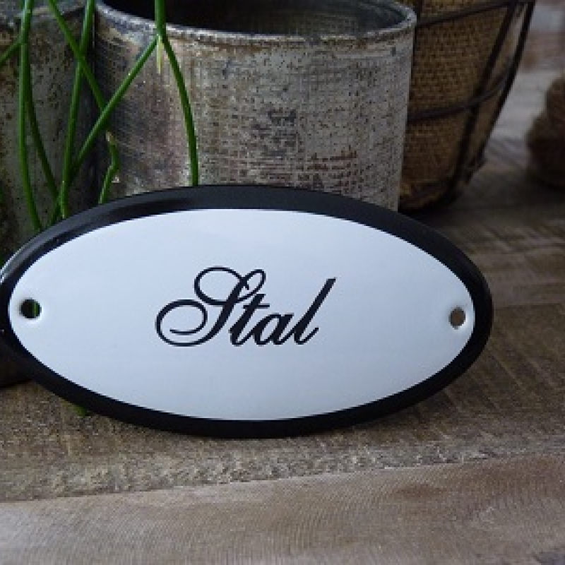 Emaille deurbordje ovaal 'Stal'