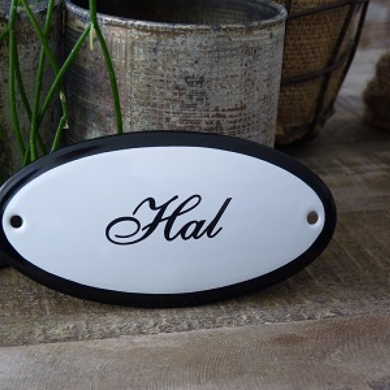 Emaille deurbordje ovaal 'Hal'