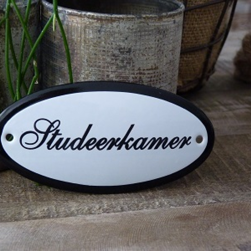 Emaille deurbordje ovaal 'Studeerkamer'