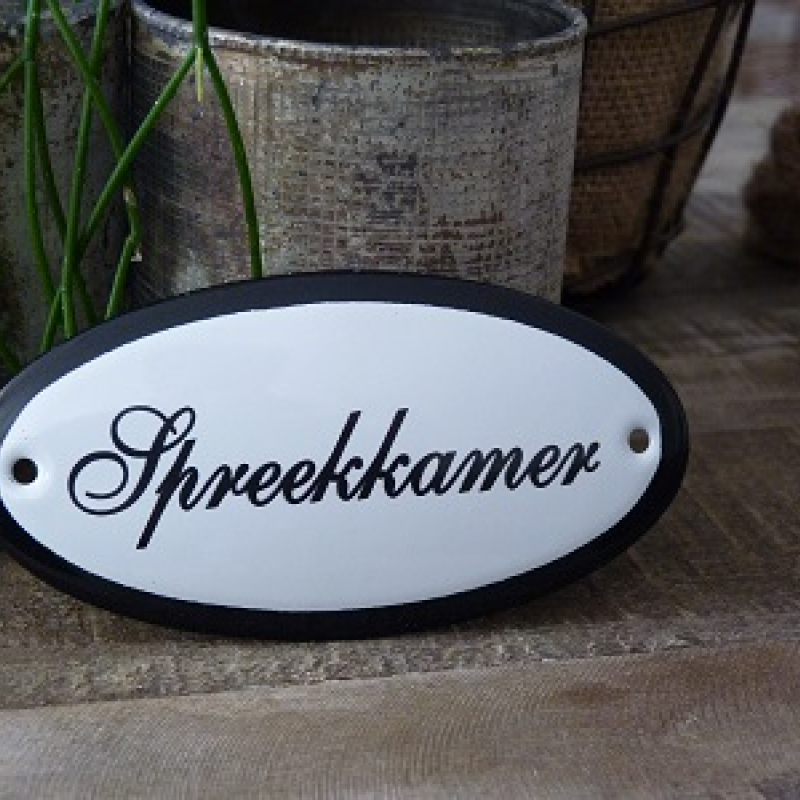 Emaille deurbordje ovaal 'Spreekkamer'