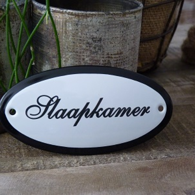 Emaille deurbordje ovaal 'Slaapkamer'