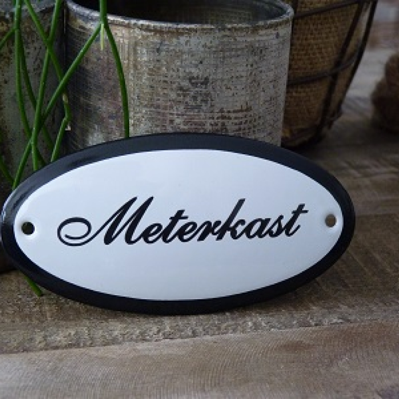 Emaille deurbordje ovaal 'Meterkast'