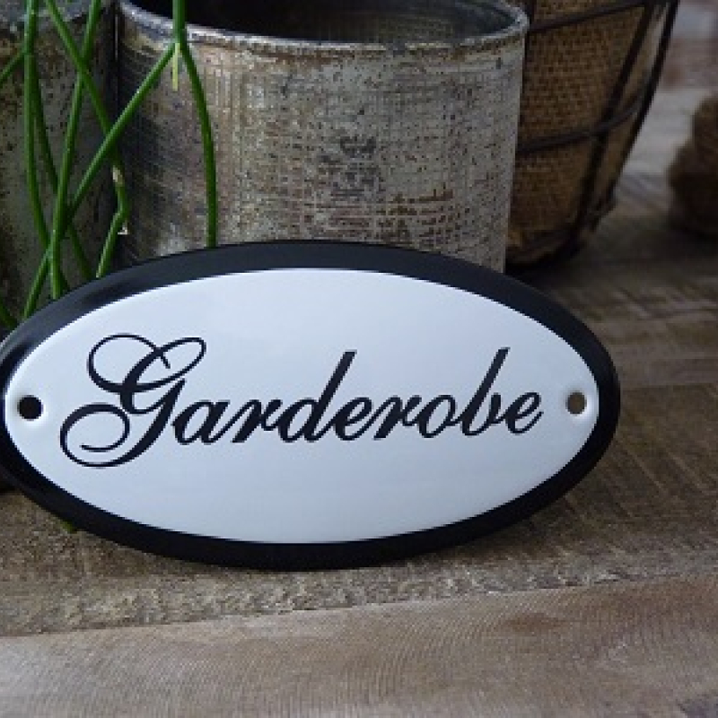 Emaille deurbordje ovaal 'Garderobe'