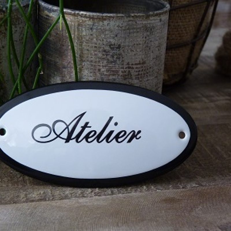 Emaille deurbordje ovaal 'Atelier'
