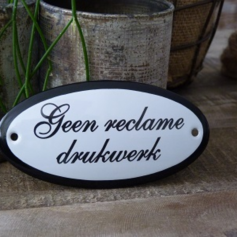 Emaille deurbordje ovaal 'Geen reclamedrukwerk'