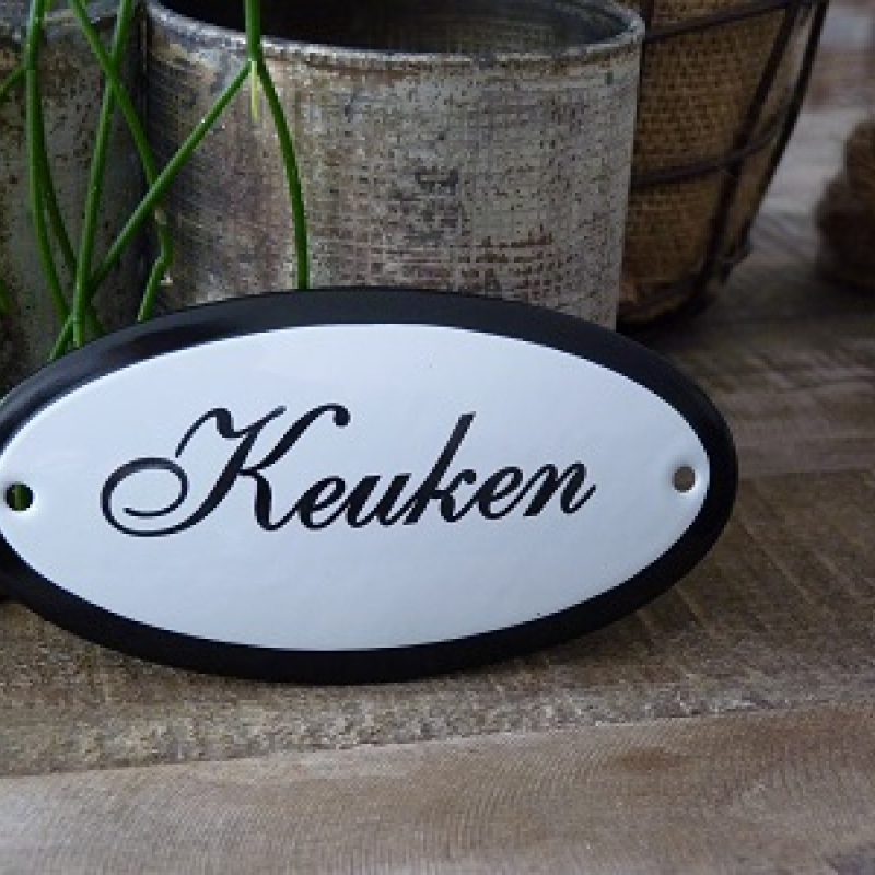 Emaille deurbordje ovaal 'Keuken'