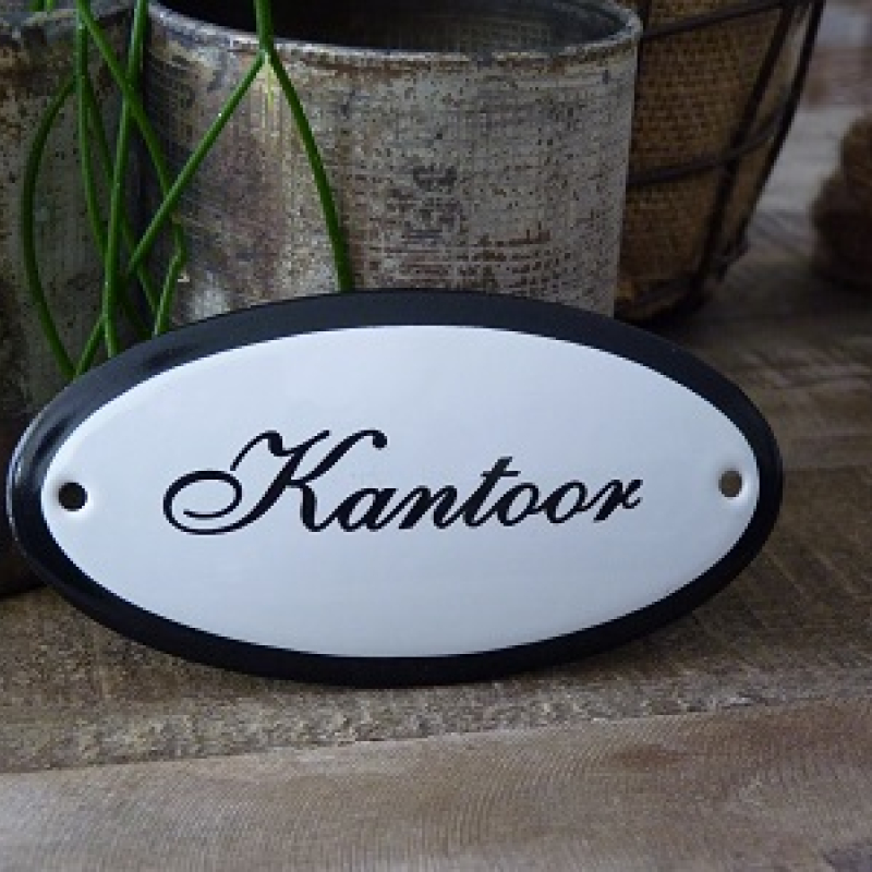 Emaille deurbordje ovaal 'Kantoor'