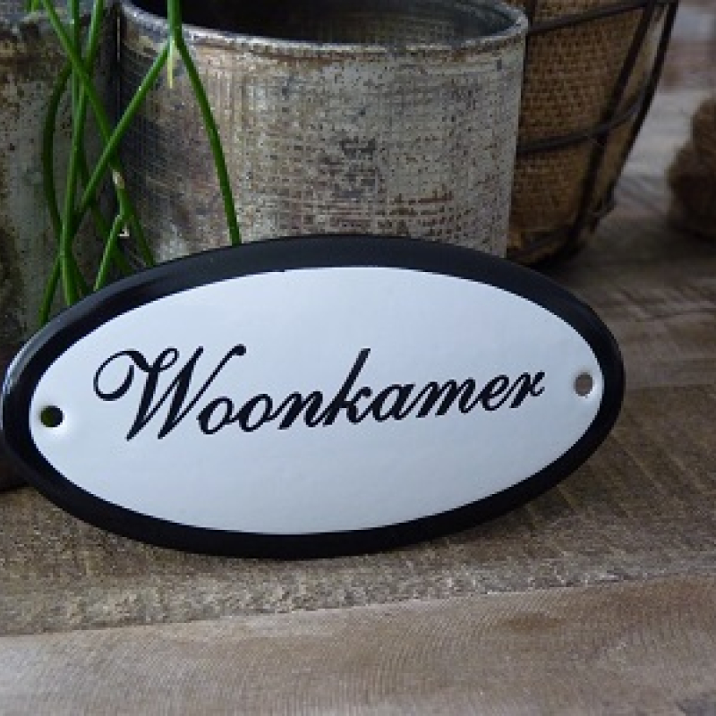 Emaille deurbordje ovaal 'Woonkamer' 