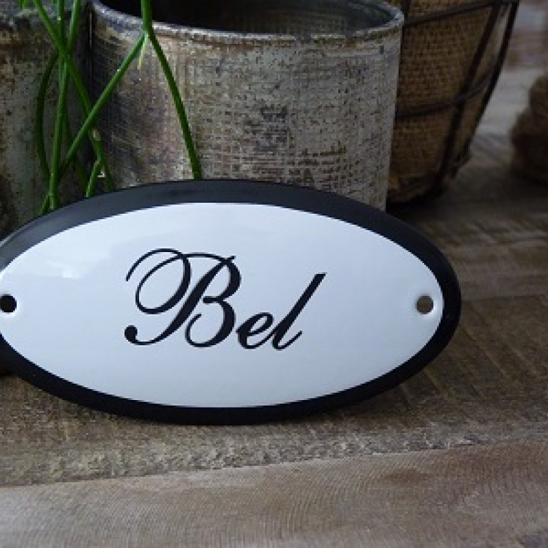 Emaille deurbordje ovaal 'Bel'