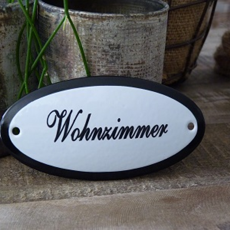 Emaille deurbordje ovaal 'Wohnzimmer' 