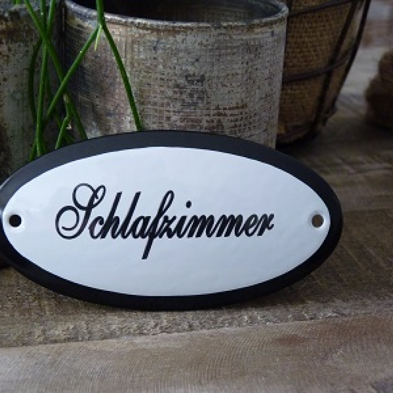 Emaille deurbordje ovaal 'Schlafzimmer' 