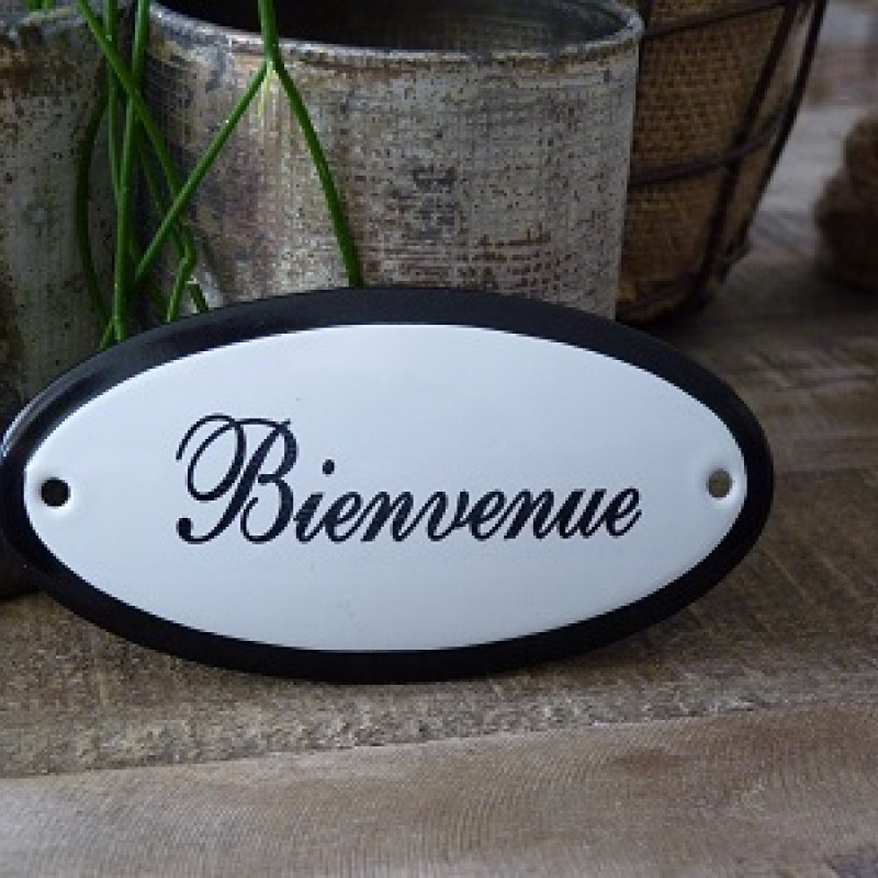 Emaille deurbordje ovaal 'Bien venue' 