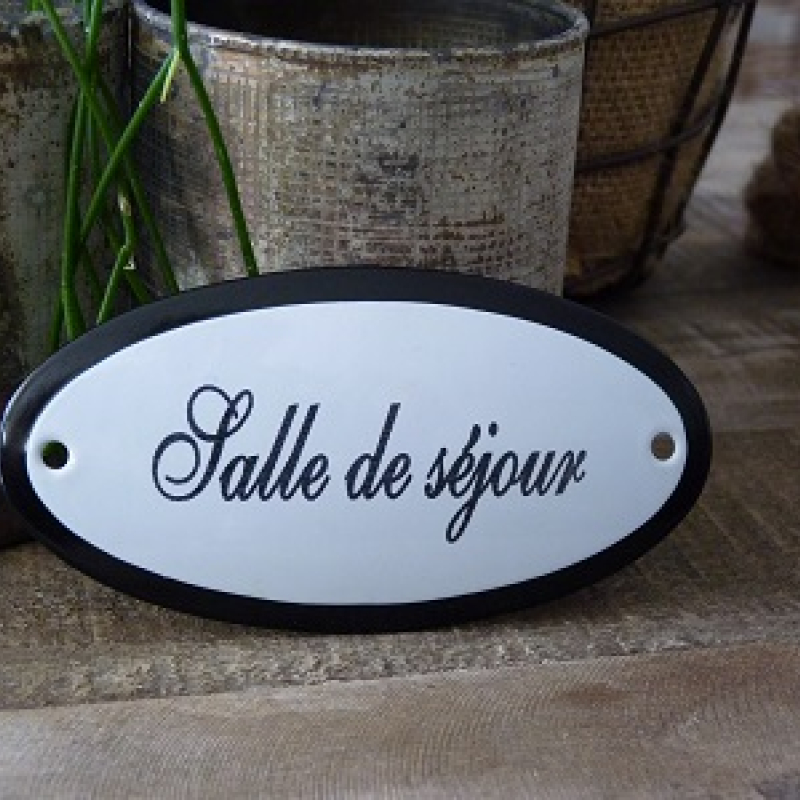 Emaille deurbordje ovaal 'Salle de séjour' 