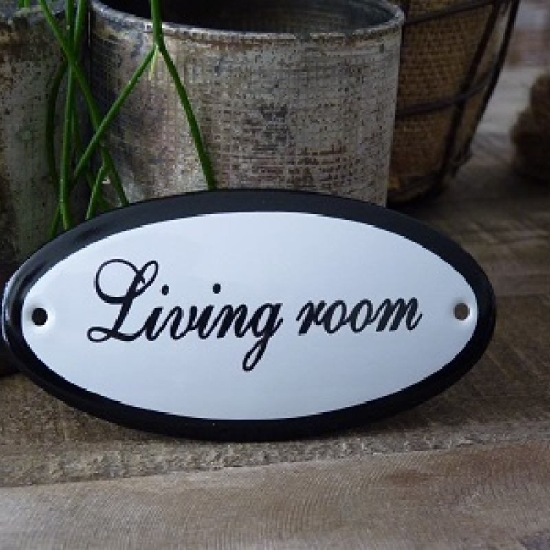 Emaille deurbordje ovaal 'Living room' 
