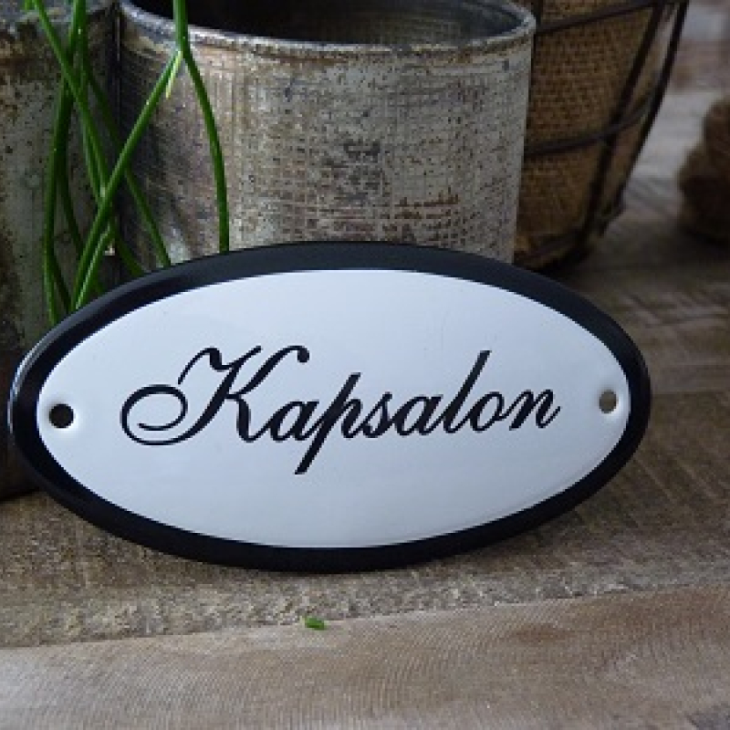 Emaille deurbordje ovaal 'Kapsalon'