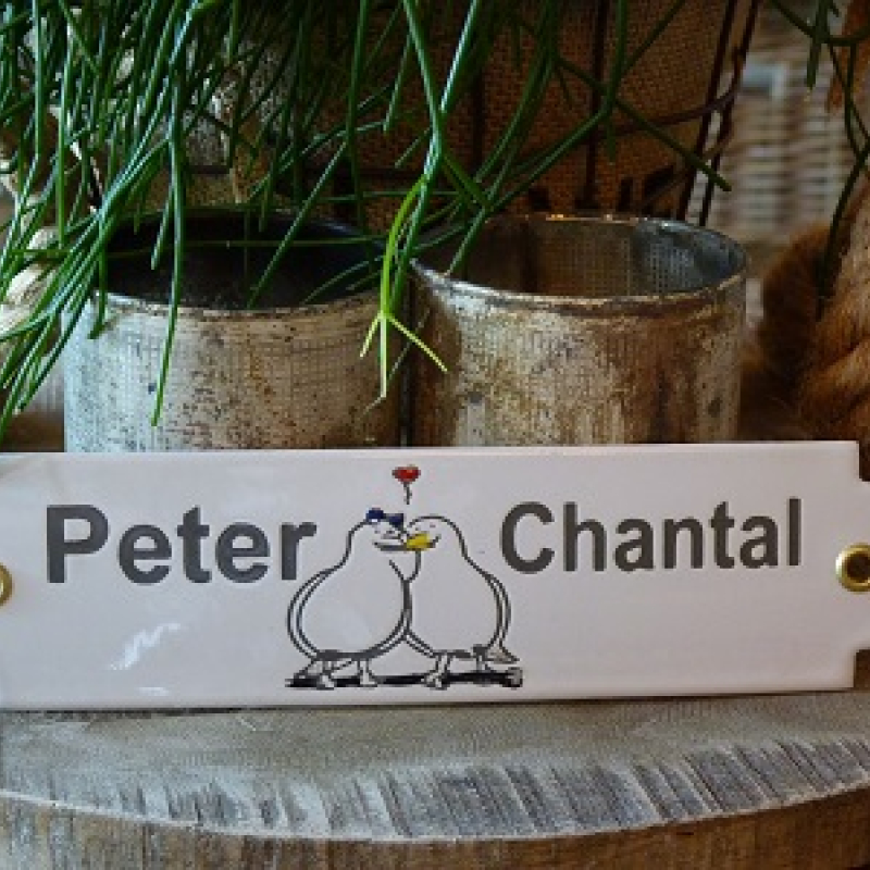 Naambord 20x5 cm tortelduifjes met oor