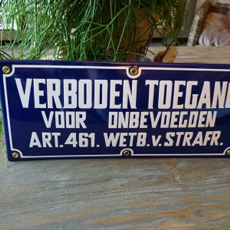 Emaille waarschuwingsbord 'verboden toegang' 24 x 10 cm