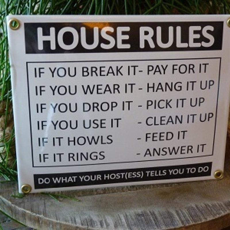 Emaille bord 'House rules'