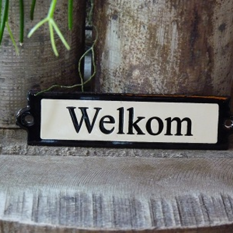 Emaille deurbordje recht 'Welkom' 