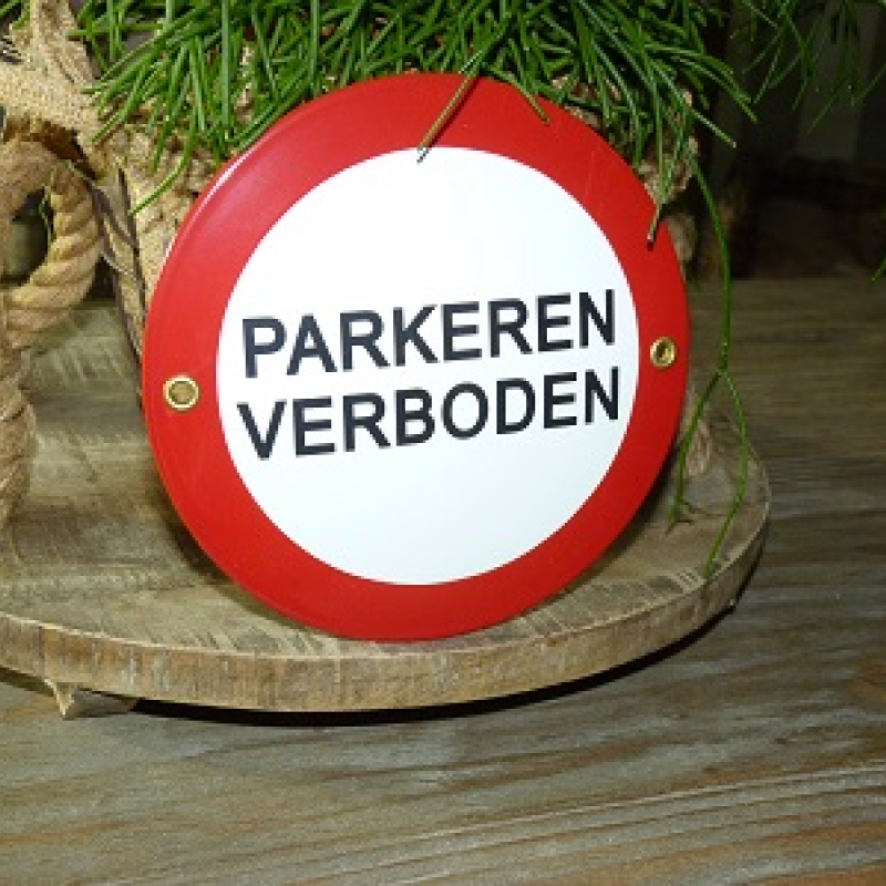 Emaille bord 'Parkeren verboden' rond
