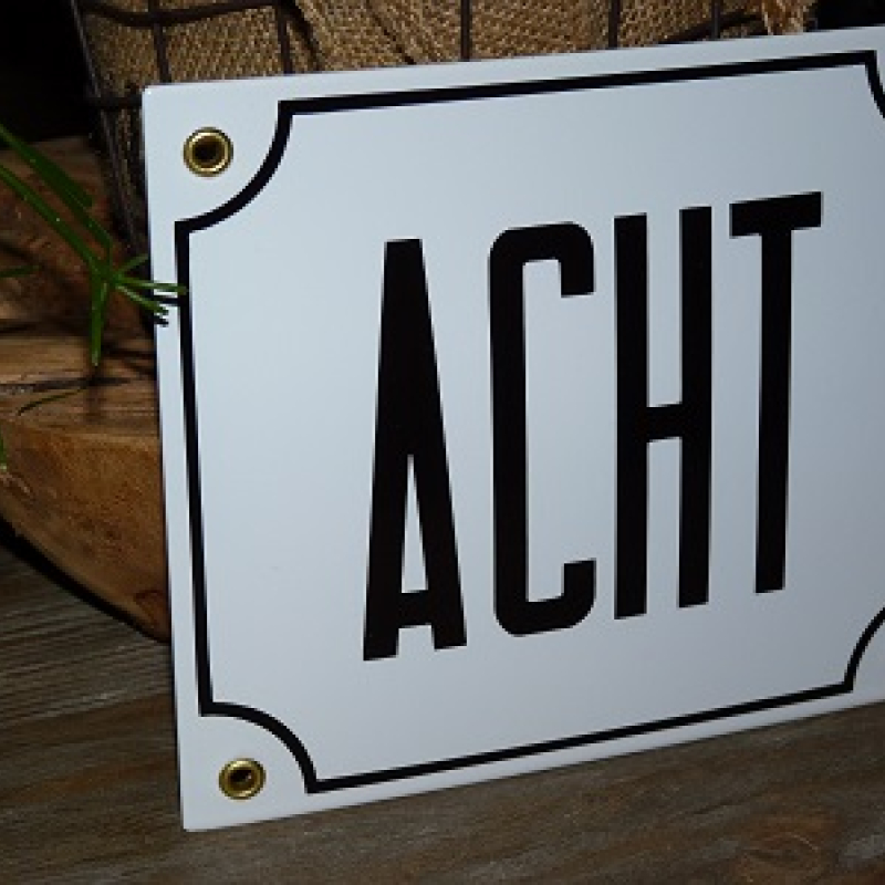 Huisnummerbord 18x15 nummers in letters 'ACHT'
