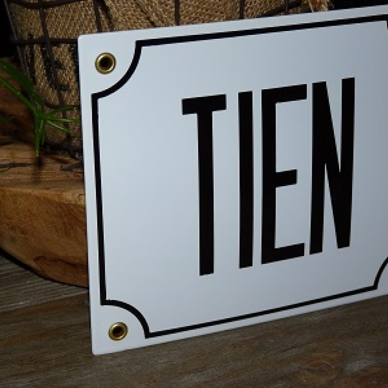 Huisnummerbord 18x15 nummers in letters 'TIEN'