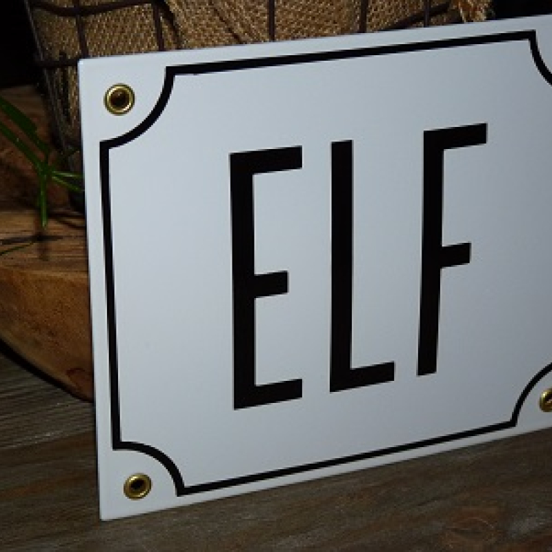Huisnummerbord 18x15 nummers in letters 'ELF'