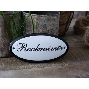 Emaille deurbordje ovaal 'Rookruimte'