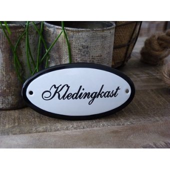 Emaille deurbordje ovaal 'Kledingskast'