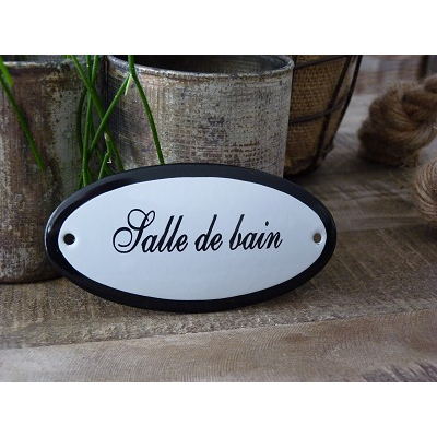 Emaille deurbordje ovaal 'Salle de bain' 