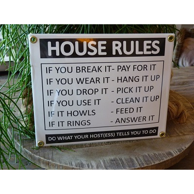 Emaille bord 'House rules' Emaille bord 'House rules'