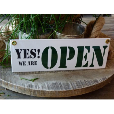 Emaille bord 'Yes we are open' Emaille bord 'Yes we are open'